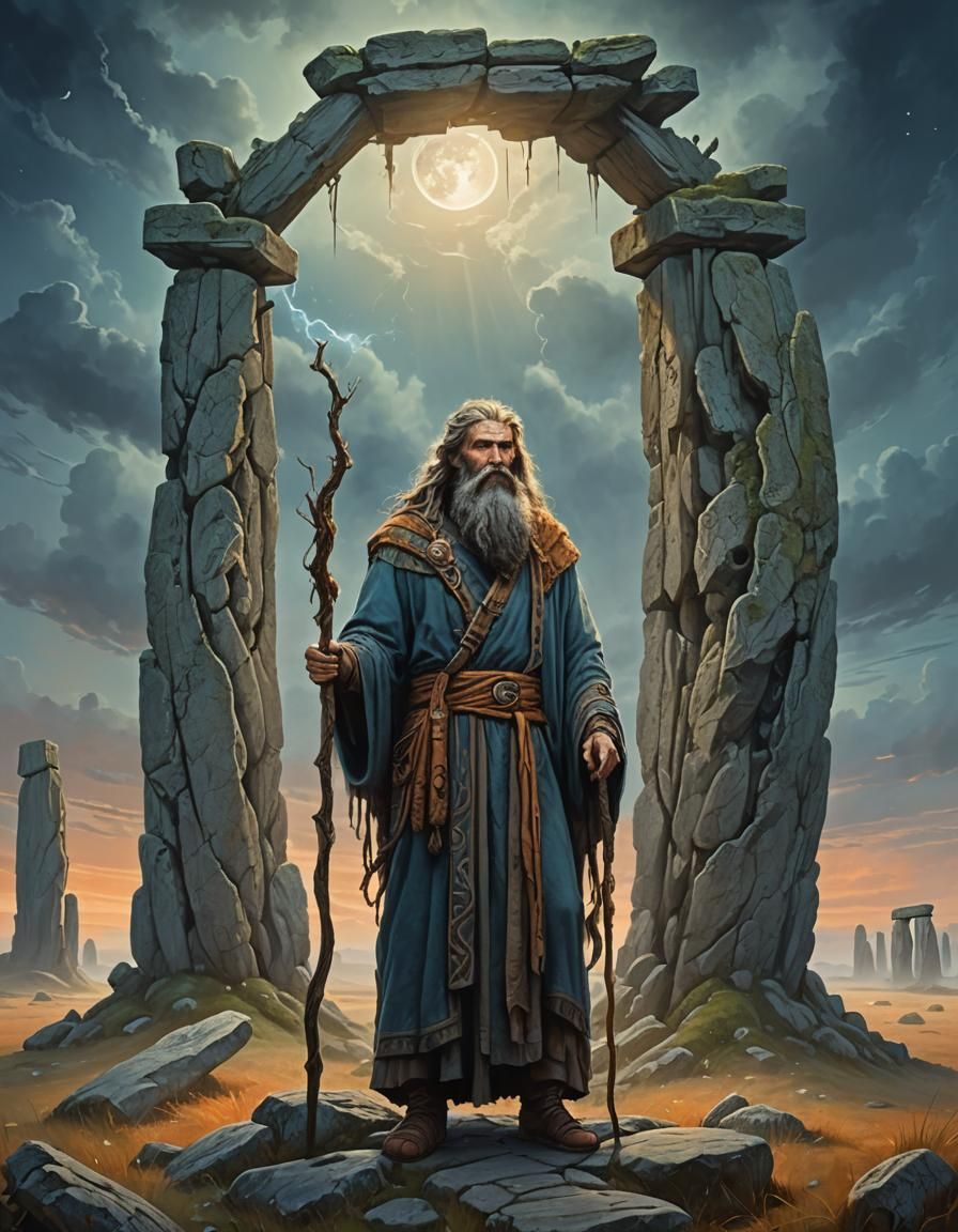Druid in Stonehenge Fantasy Concept Art