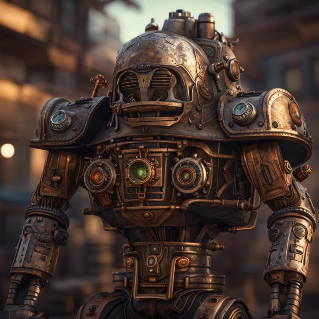 Steampunk Robot Gunslinger in Sunset Dustbowl