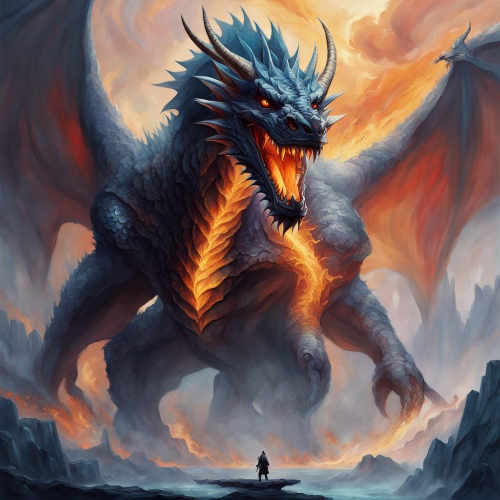 Regal Dragon in Vibrant Oil Painting