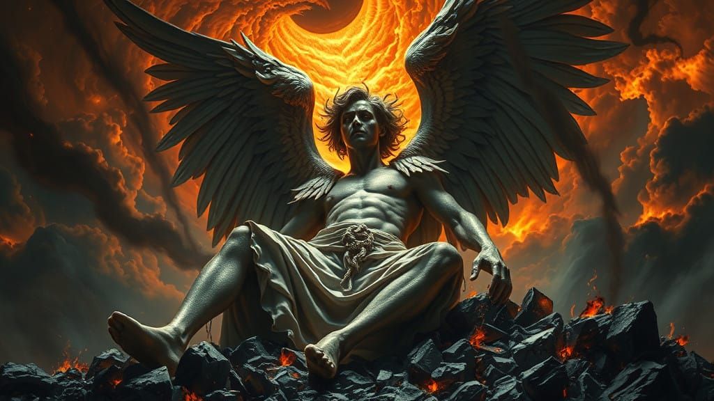 Majestic Fallen Archangel Cast Down in Divine Retribution