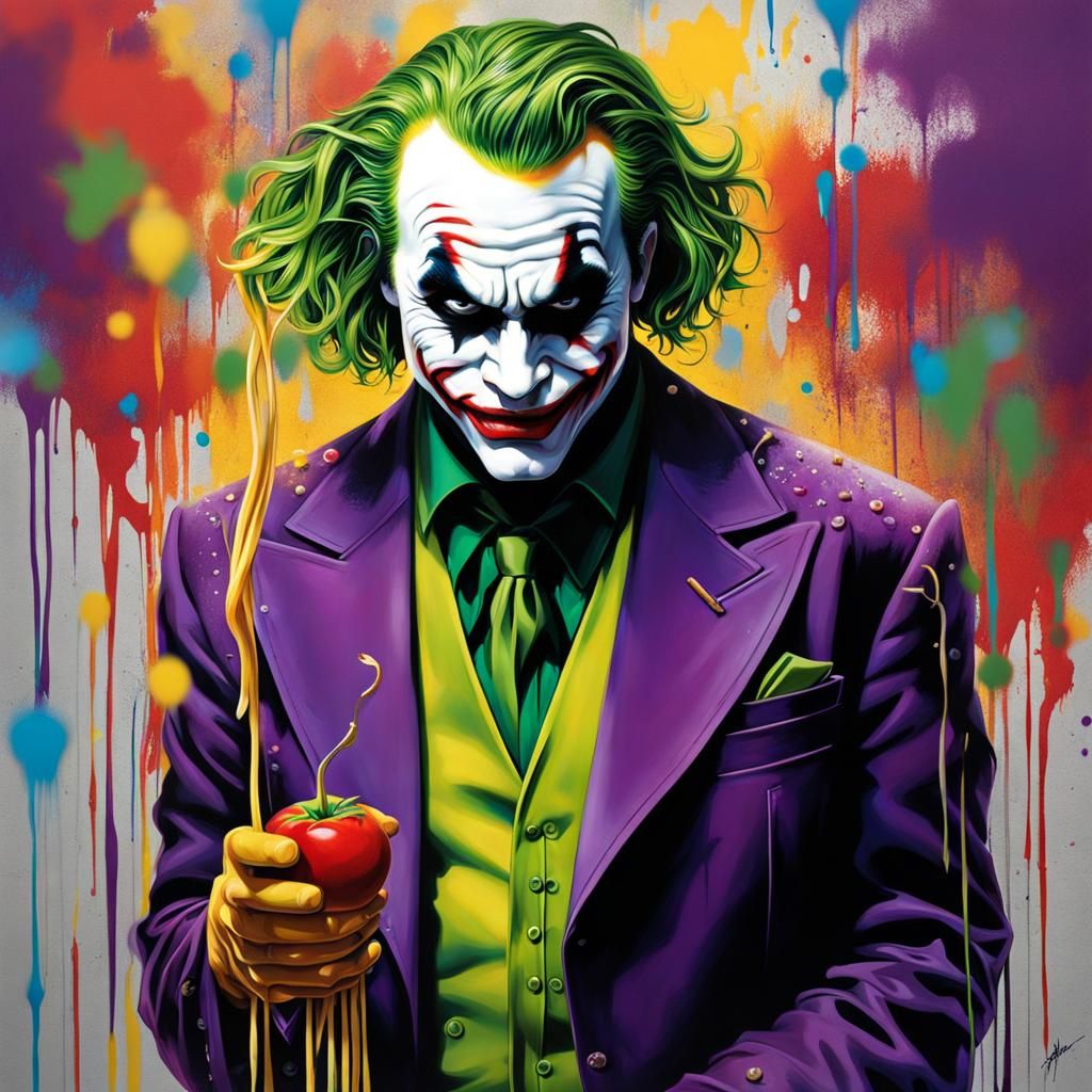 Spaghetti as the Joker in Graffiti Street Art