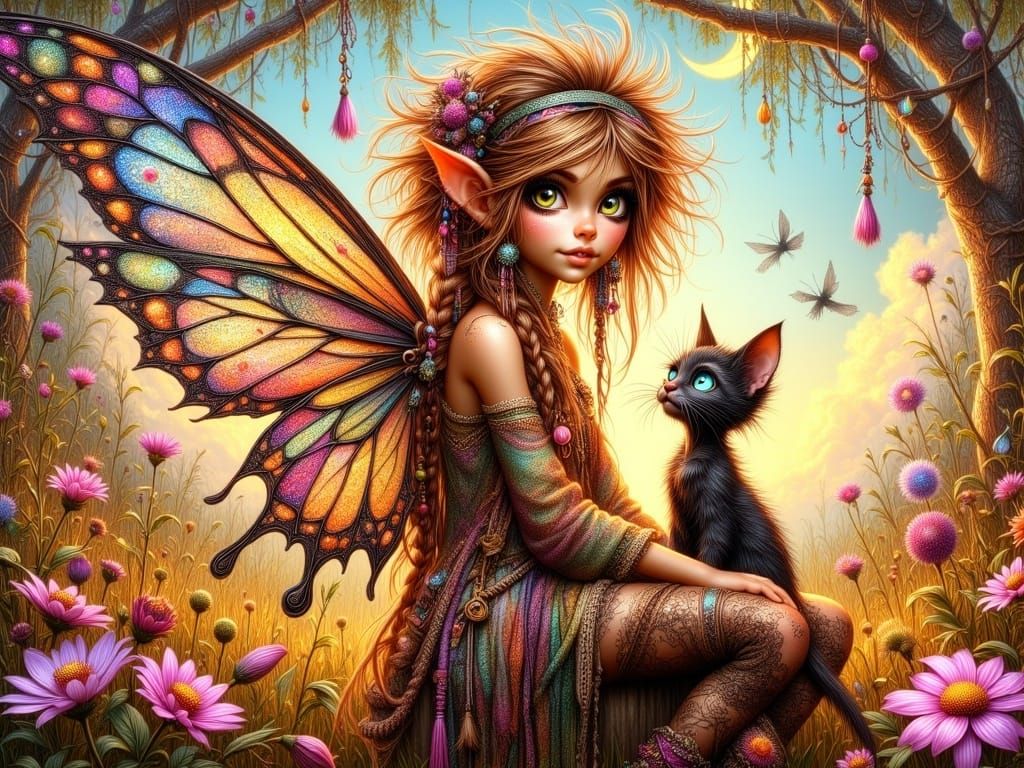 Mystical Bohemian Fairy in a Celestial Enchanted Forest