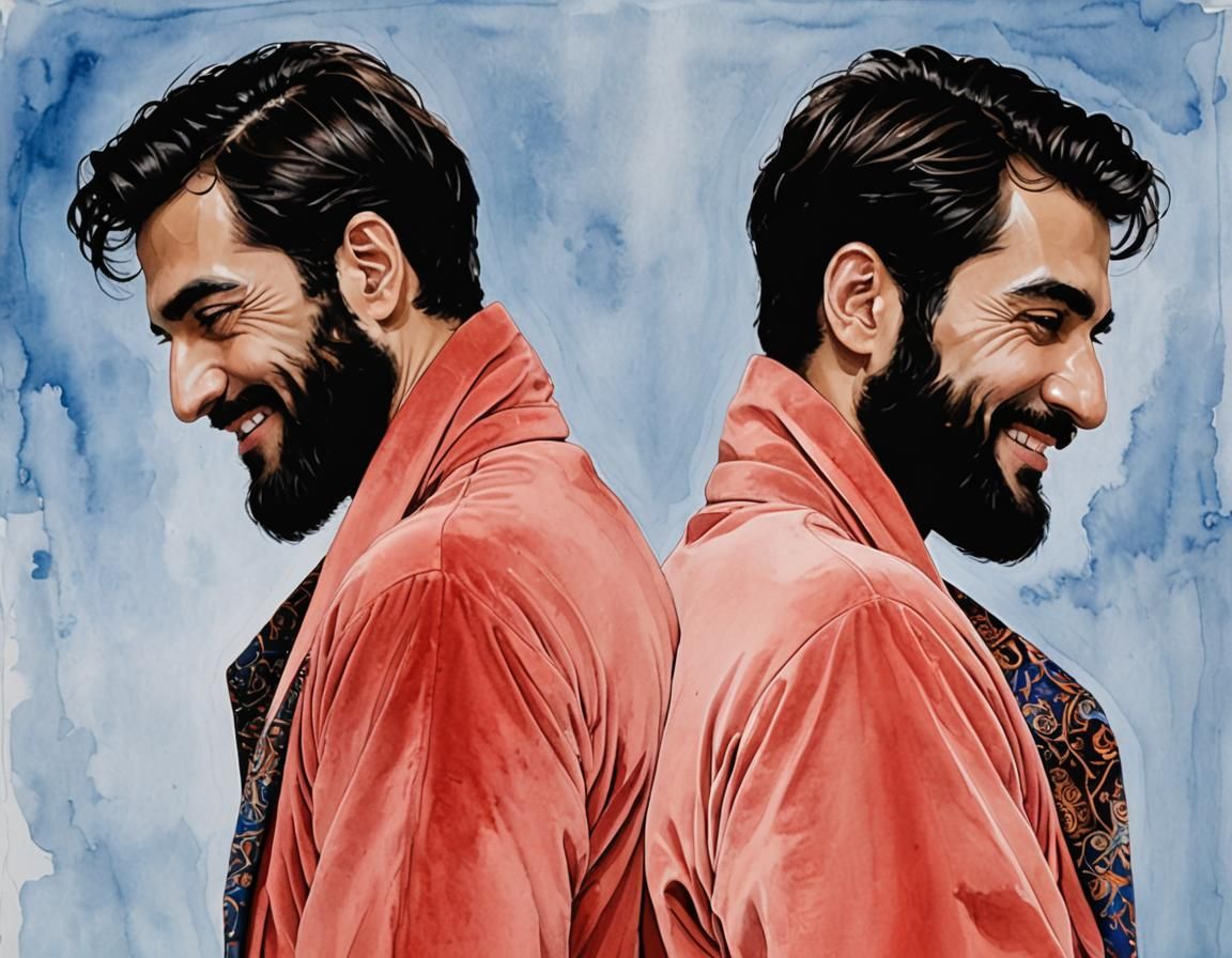 Twin Men in Velvet Robes, Alcohol Ink Style