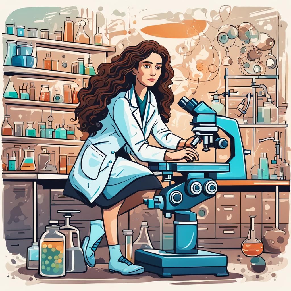 Biologist in Lab: Abstract Art with Fine Details