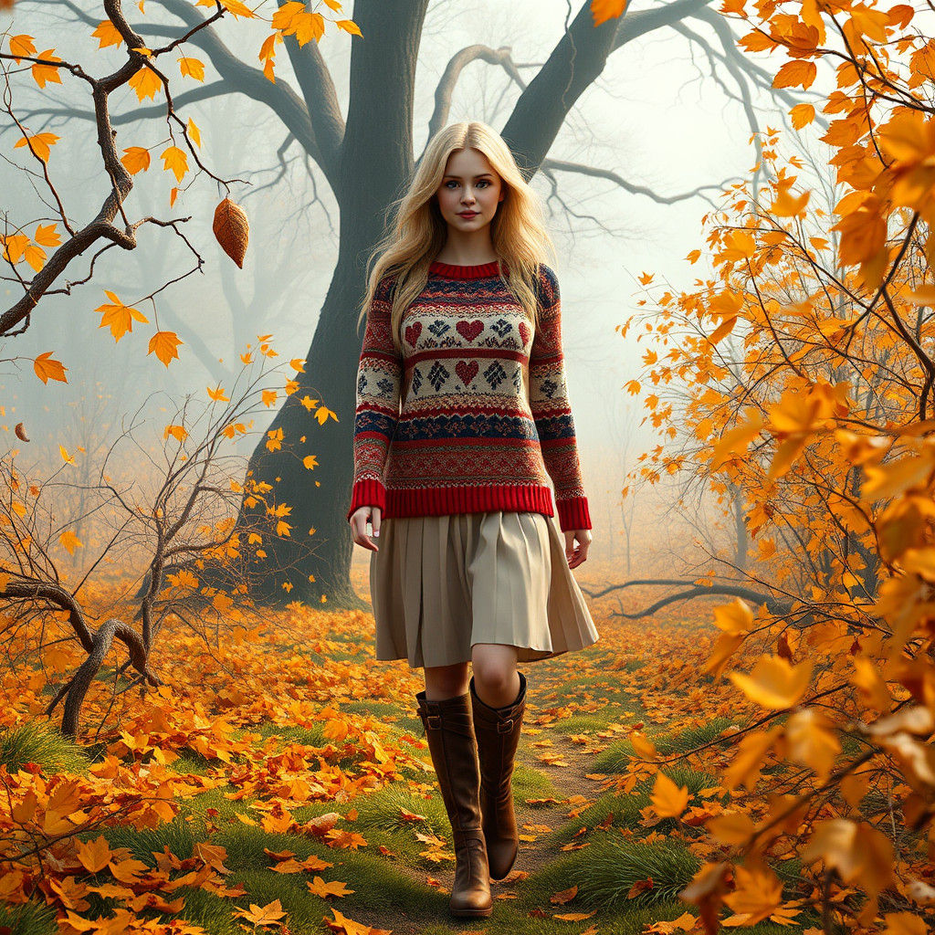 Autumn Woman in Fair Isle Sweater, Digital Art