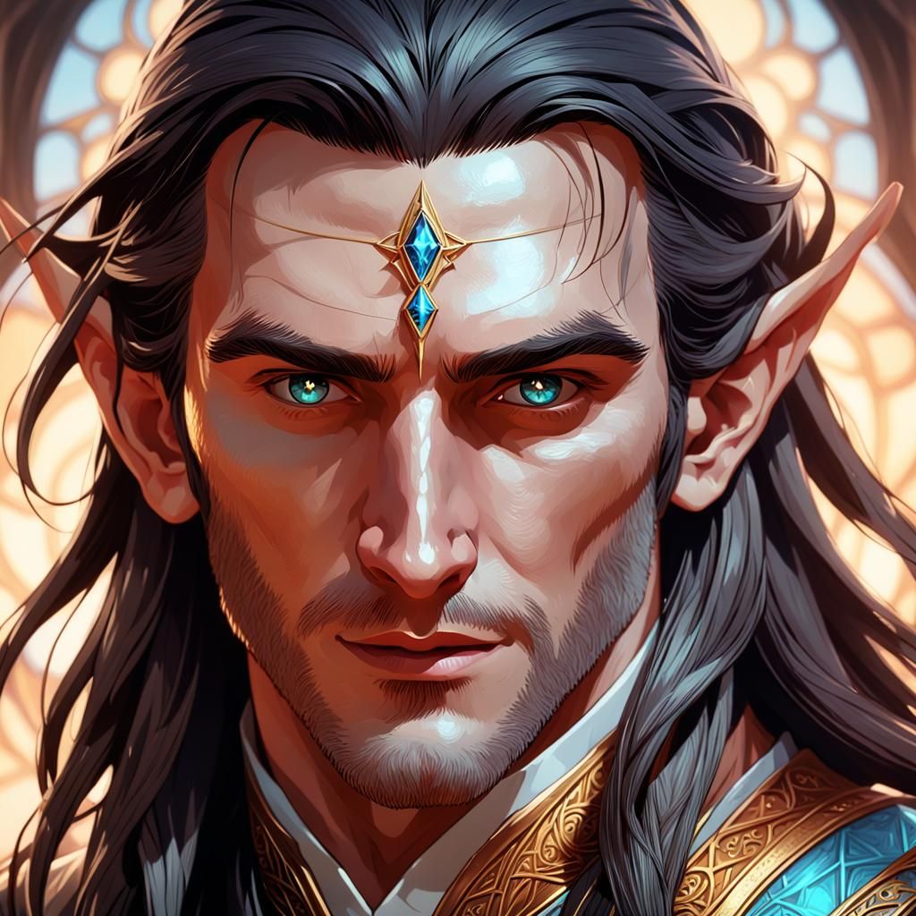 Elven King Portrait with Palantir, Digital Art