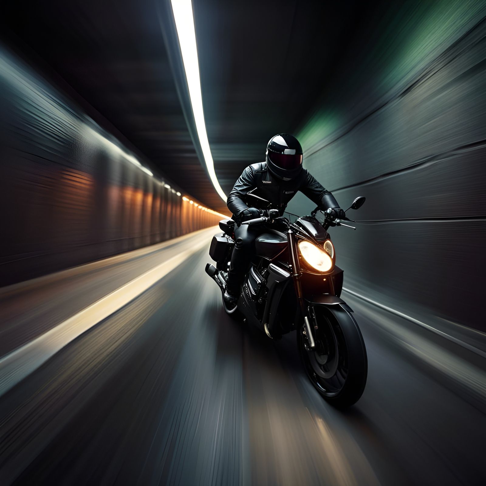 Motorcycle Speeding Through Urban Tunnel in Hyperreal Style