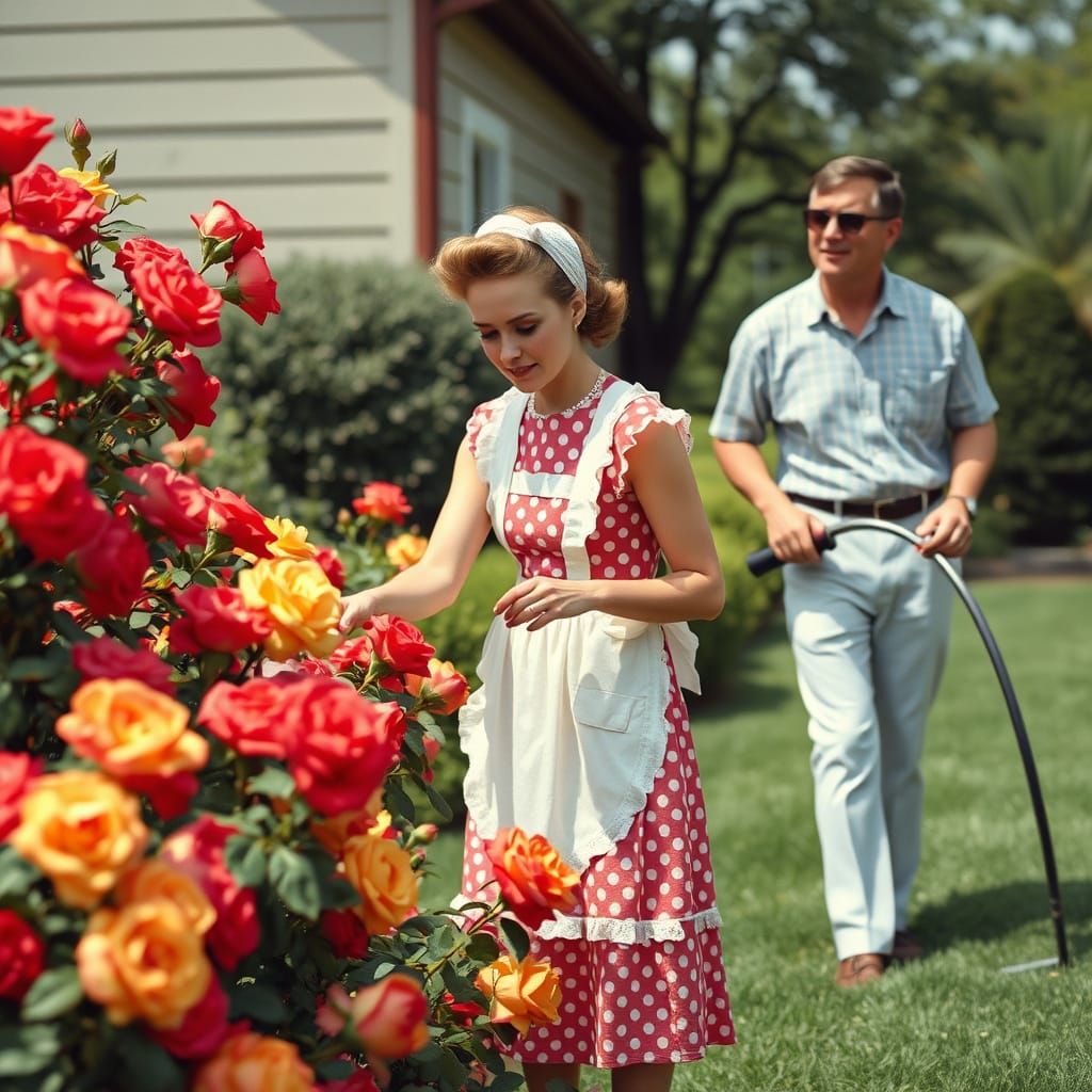 1950s Housewife and Husband in Vintage Style