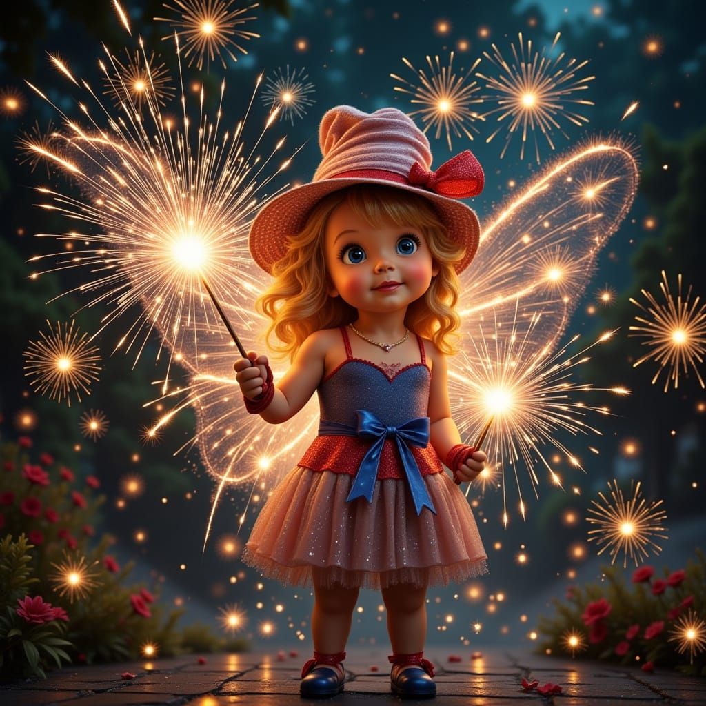 Fairy Celebrates Fourth of July with Sparklers