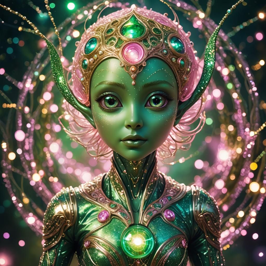 Mythical Green Alien in Pop Art Style