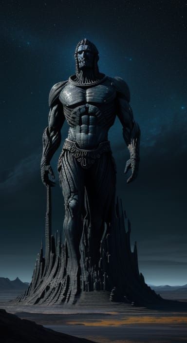 Colossal Obsidian Statue of Forgotten Deity on Alien Planet
