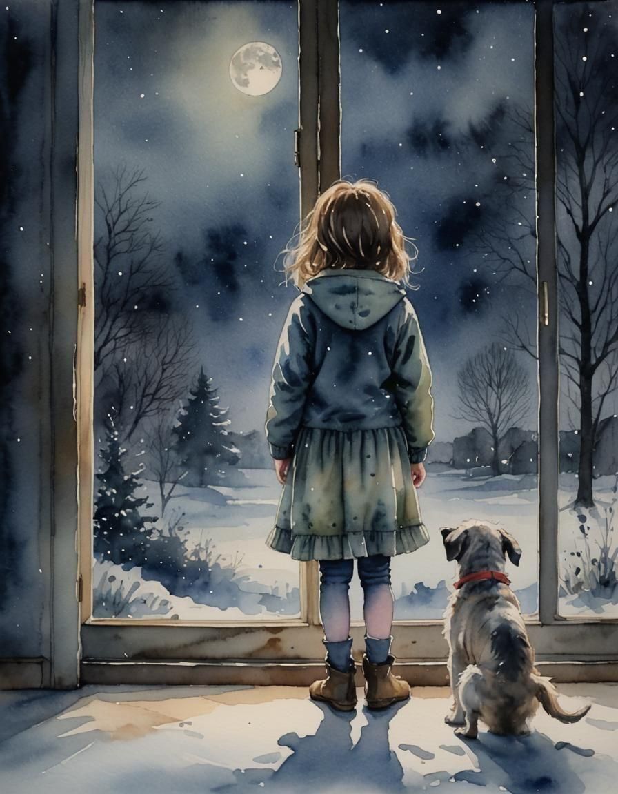 Magical Winter Night Seen Through a Window