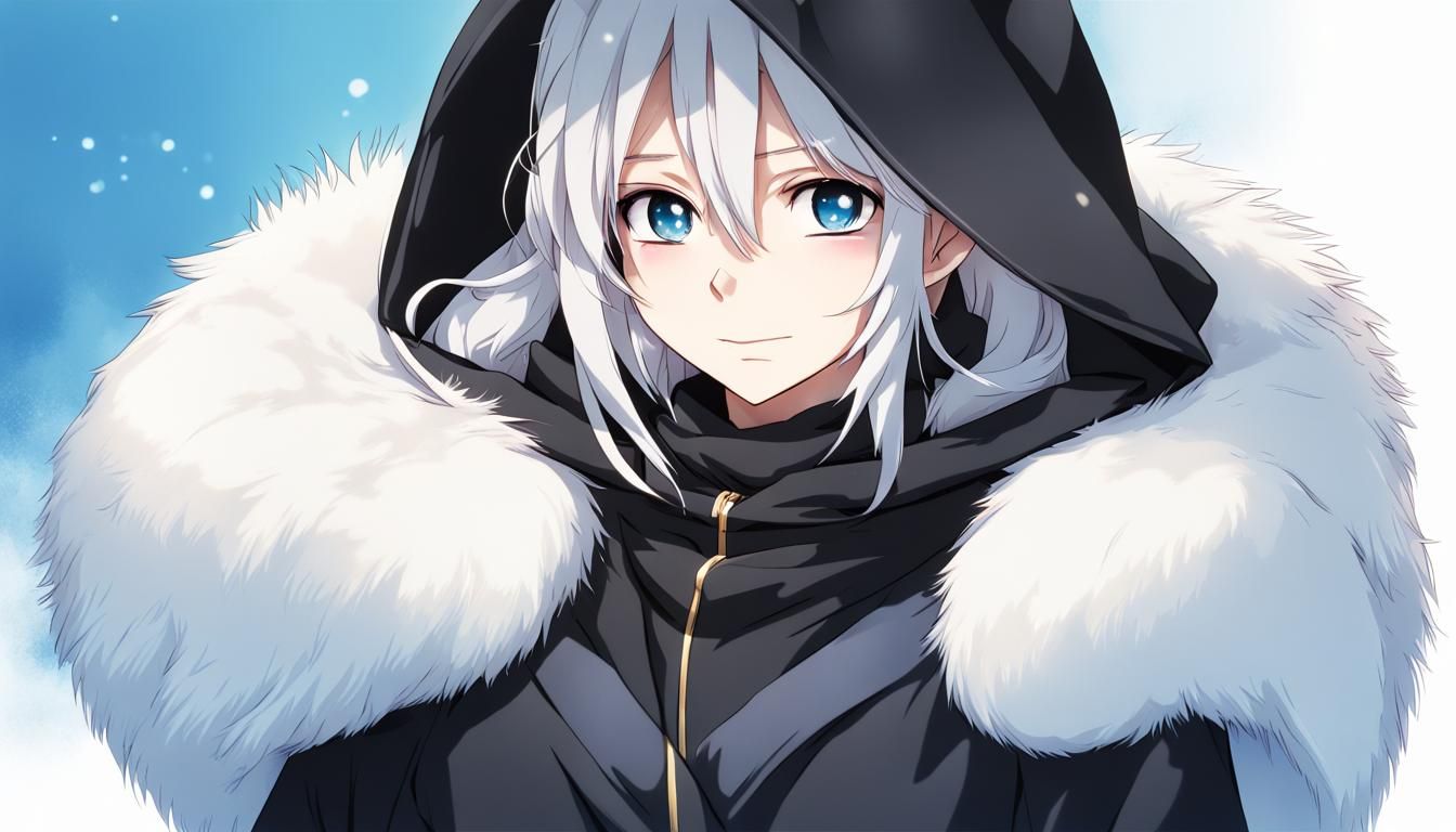 Anime Girl in Black Robe with Fur Trim