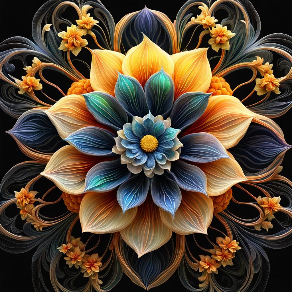 Sun and Moon Flower Watercolor on Black