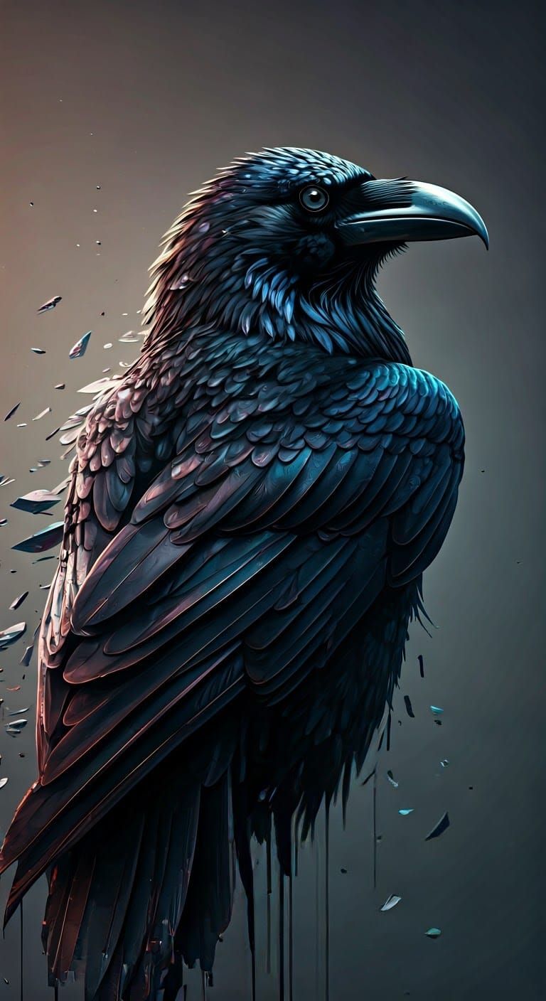 Ethereal Raven Abstraction in Glitch Art