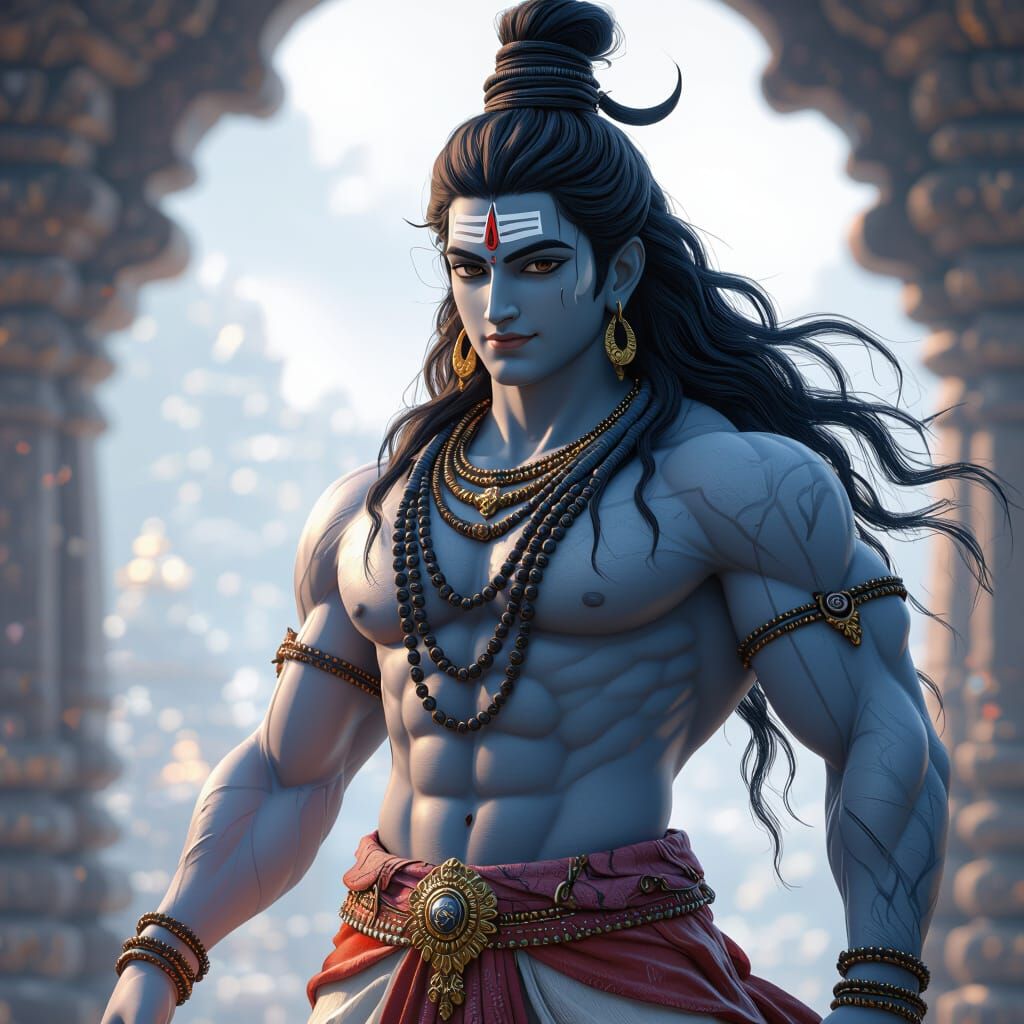 Muscular Lord Shiva in Anime-Inspired 3D Art