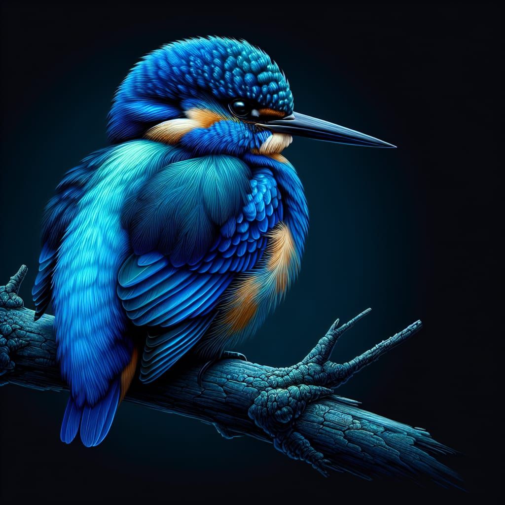 Azure Kingfisher Perched on Branch in Vivid Realism