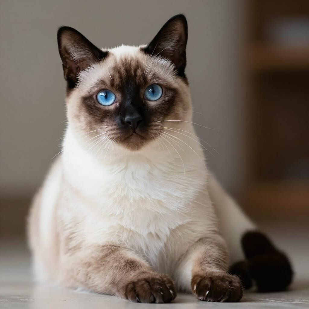 Photorealistic Siamese Cat Portrait with Blue Eyes