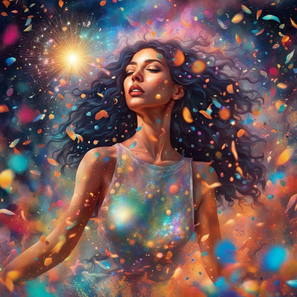 Cosmic Celebration with Confetti in Mixed Media