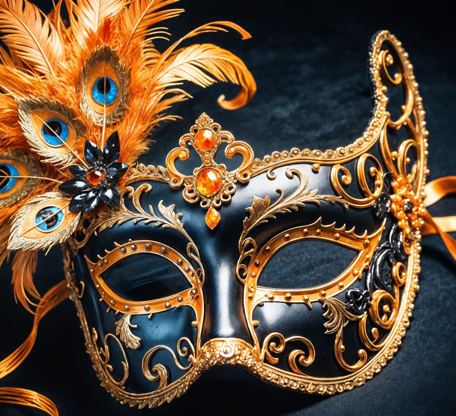 Fabulous Halloween Carnival Mask with Jewels and Feathers