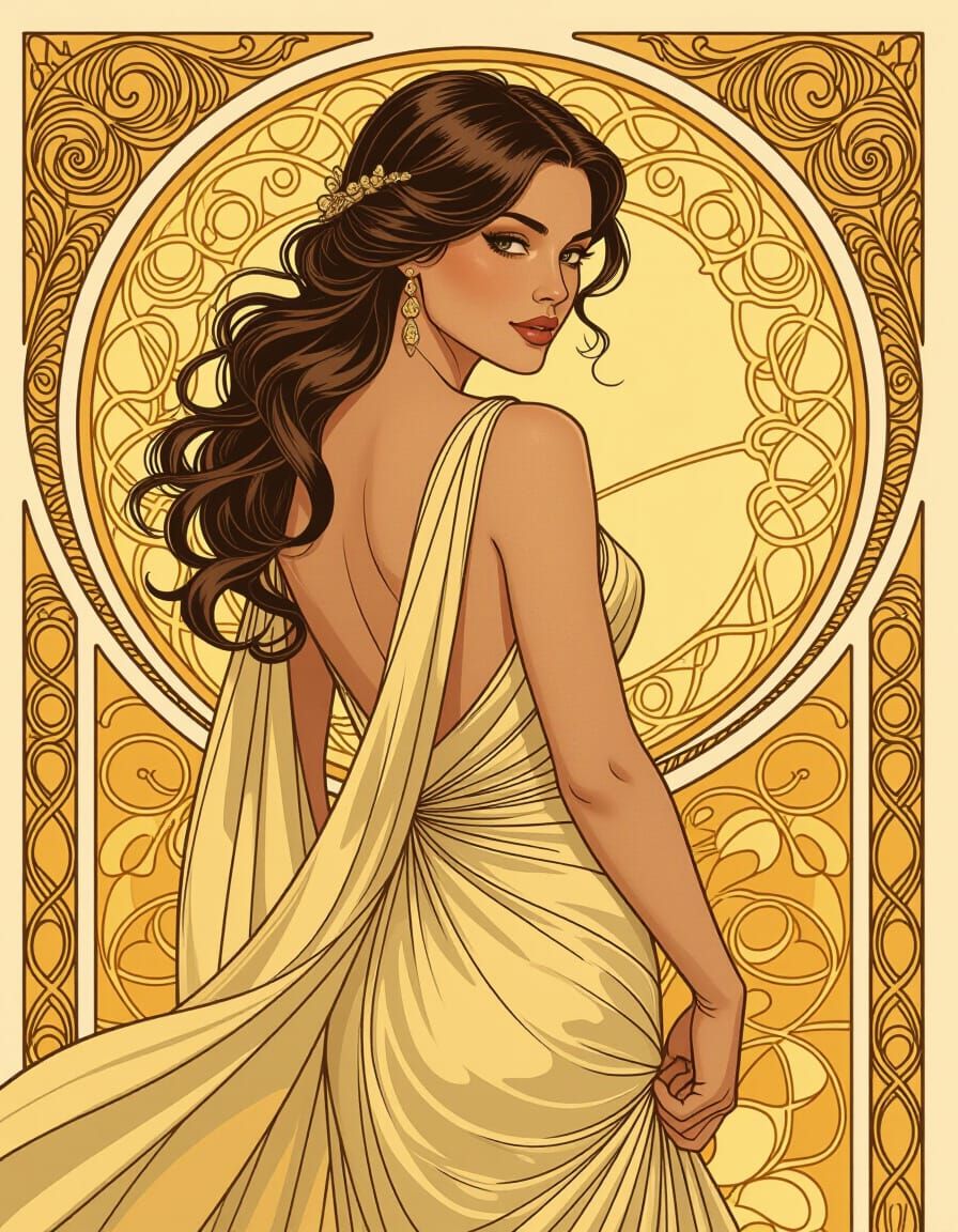 Elegant Woman in Art Nouveau Style Illustration