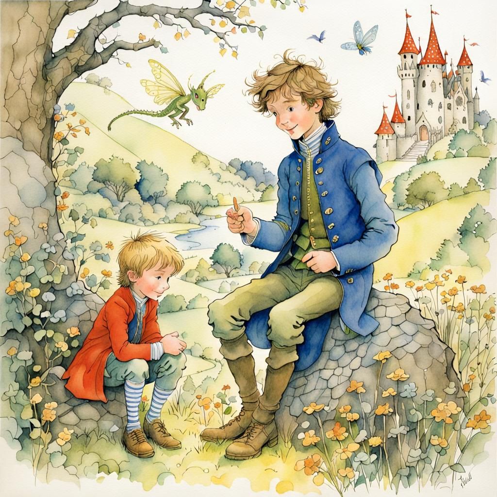 Handsome Prince with Dragon in Storybook Illustration