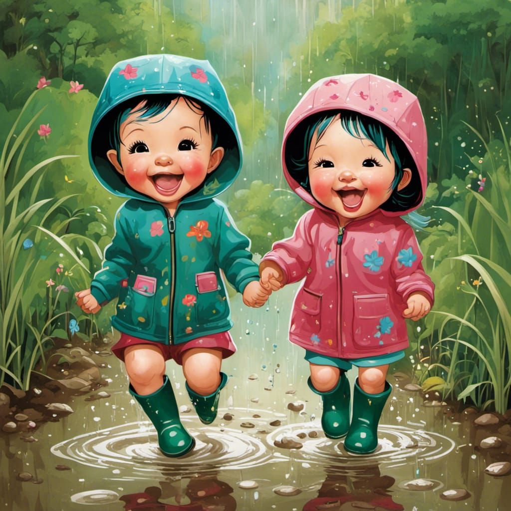 Muddy Puddle Jump: A Cheerful Children's Scene