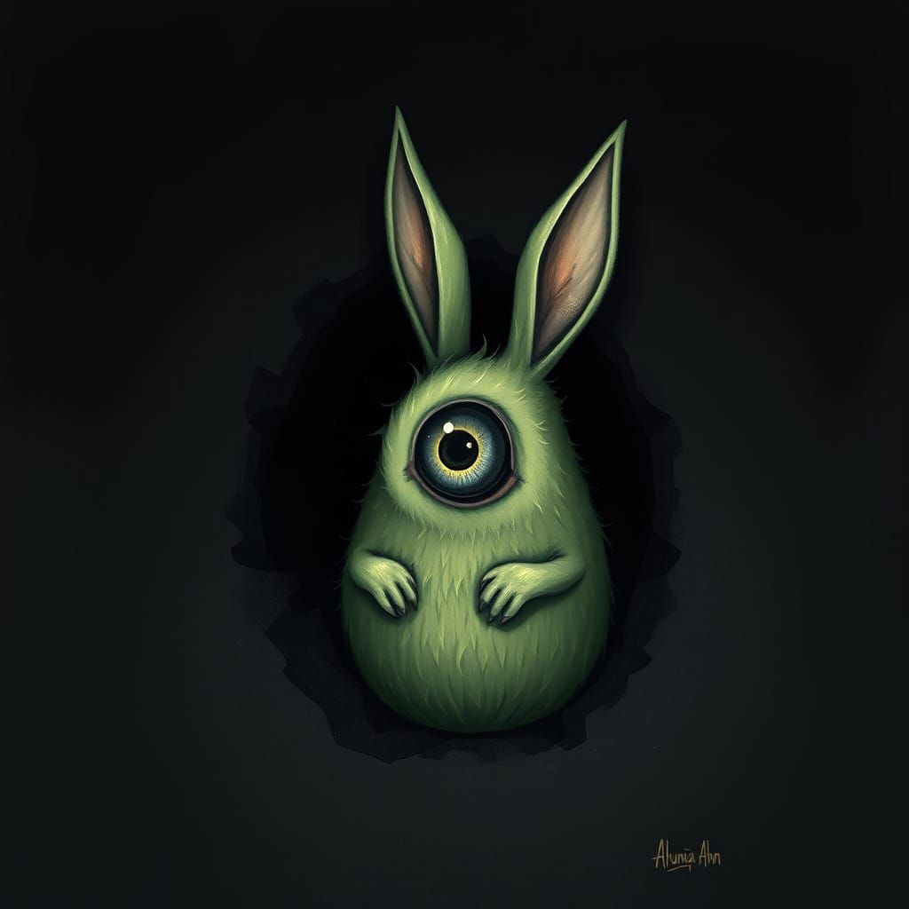 Whimsical Cyclops Rabbit in Dreamlike Landscape