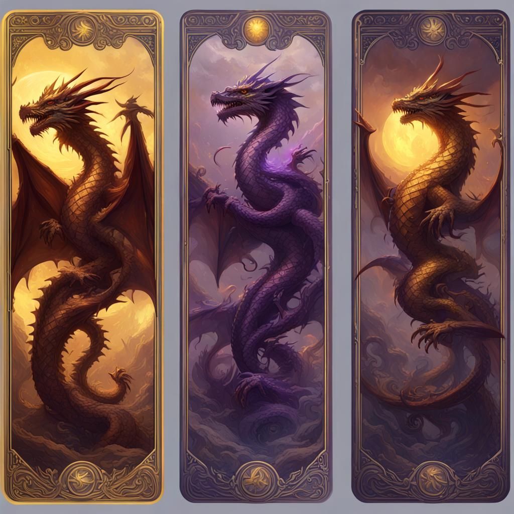 Dragon Tarot Cards in Dark Fantasy Style