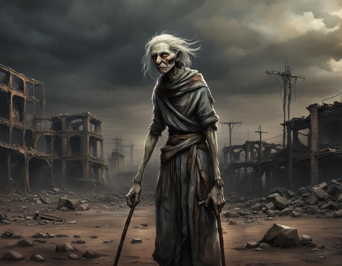 Post-Apocalyptic Mutant in Ruins by Moonlight