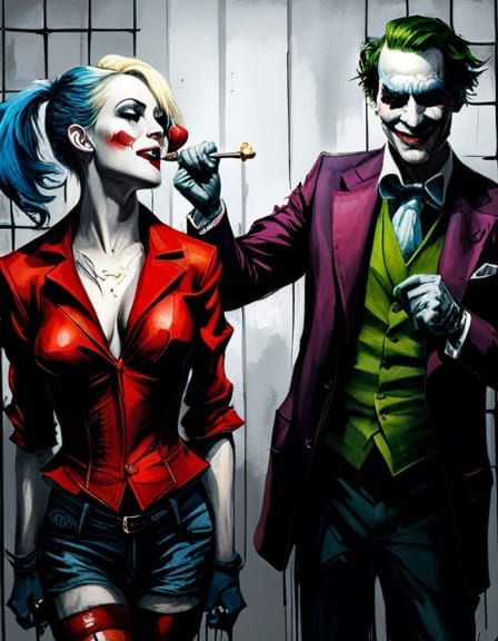 Joker and Harley Quinn: Sinister Grins in Oil