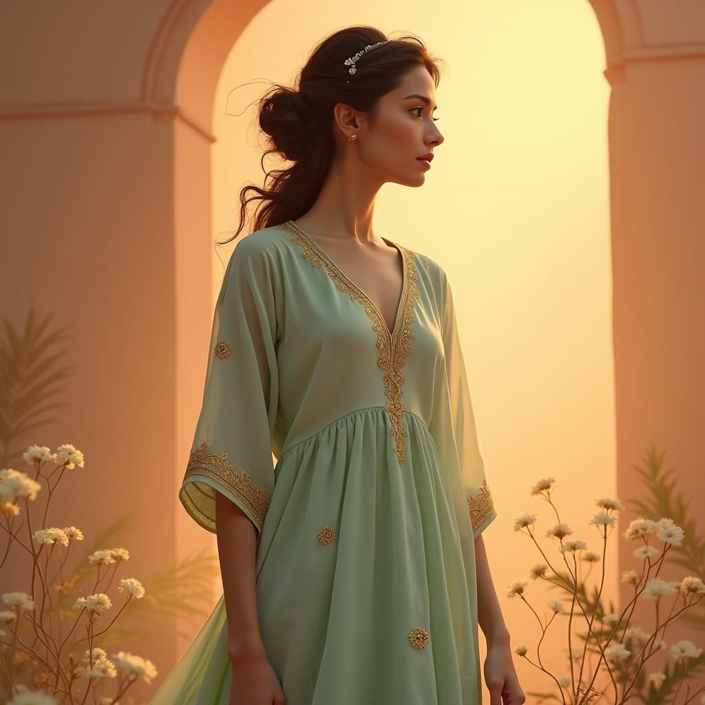 Ethereal Woman in Sage Green A-Line Kurti