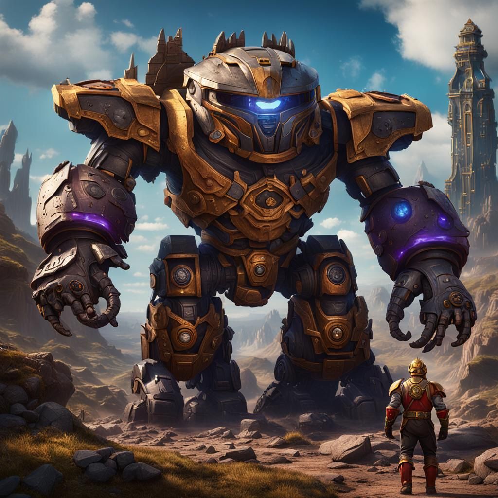 Dwarf Witch and Giant Mole Mech in Fantasy Art