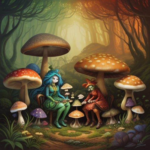 Whimsical Mushroom Family Portrait in Fantasy Style