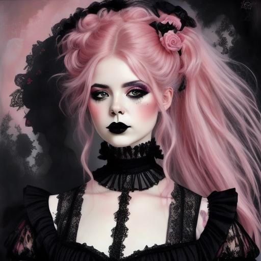 Victorian Gothic Portrait of a Pink-Haired Woman