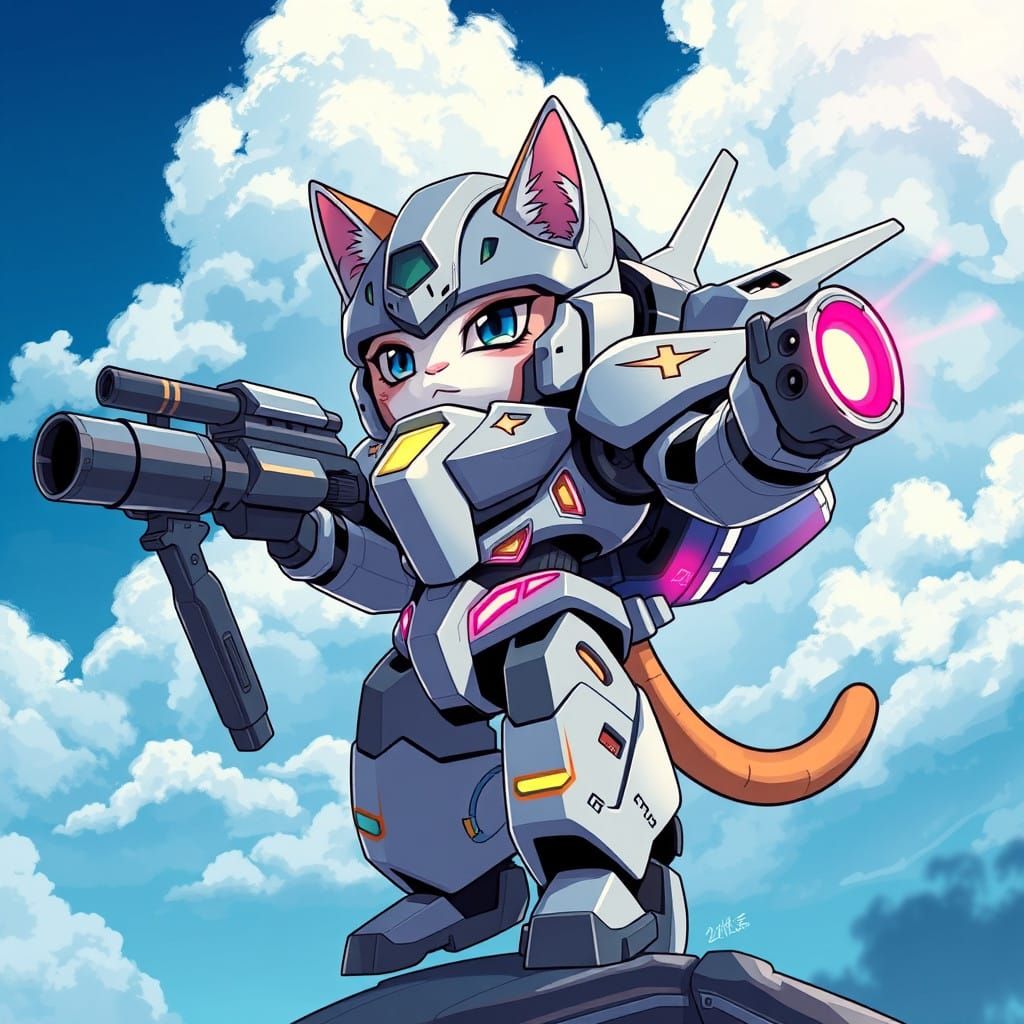 Heroic Kitten Mech Pilot with Rocket Launcher