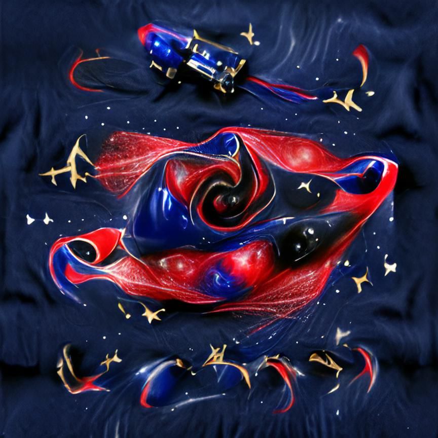Navy and Red Spacecraft Soaring Through Galaxy