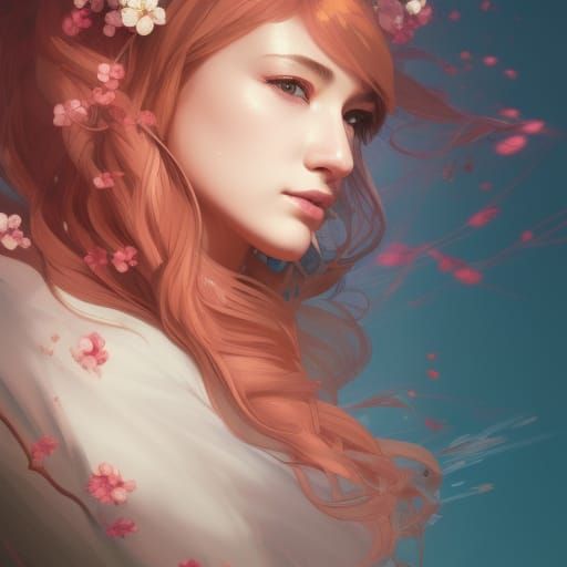 Cherry Blossom Fox Woman Portrait in Hyperdetailed Style
