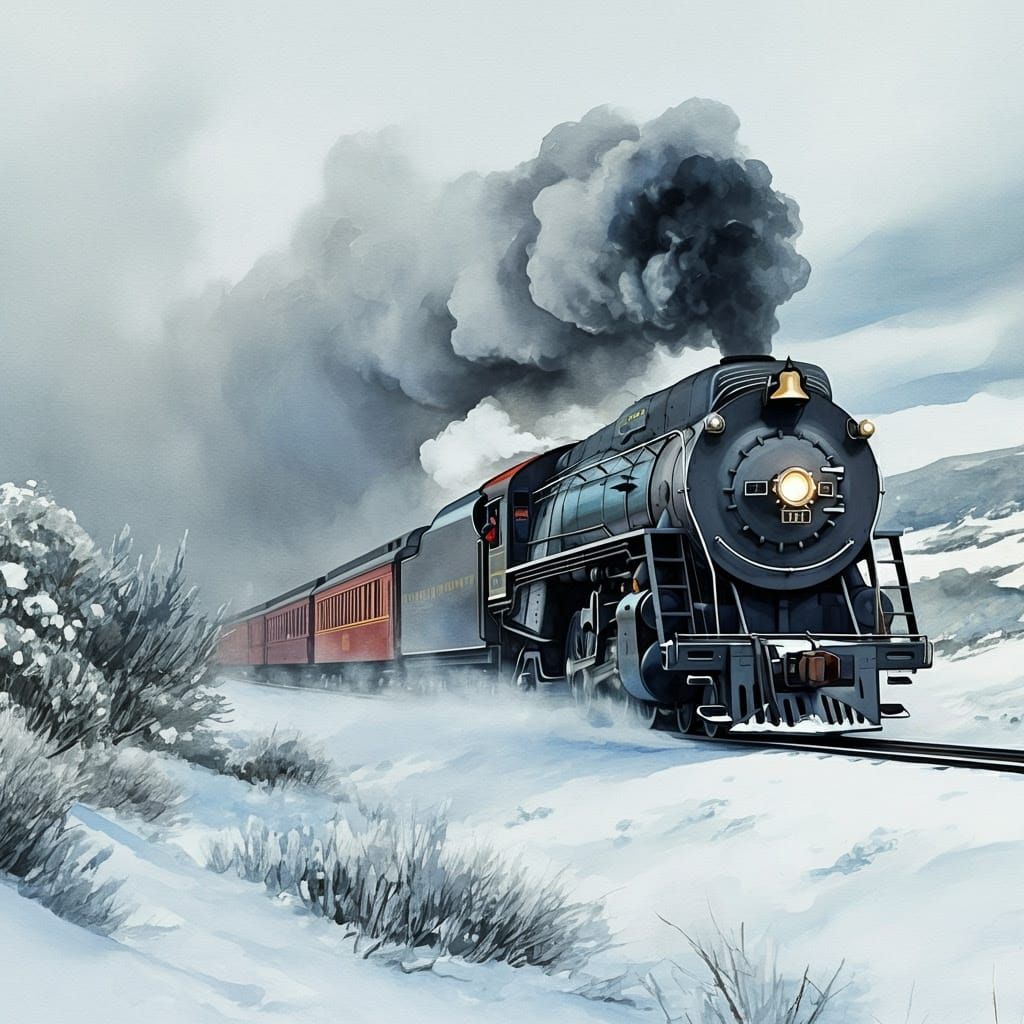 Rapidly Approaching Vintage Steam Train in a Winter Wonderla...