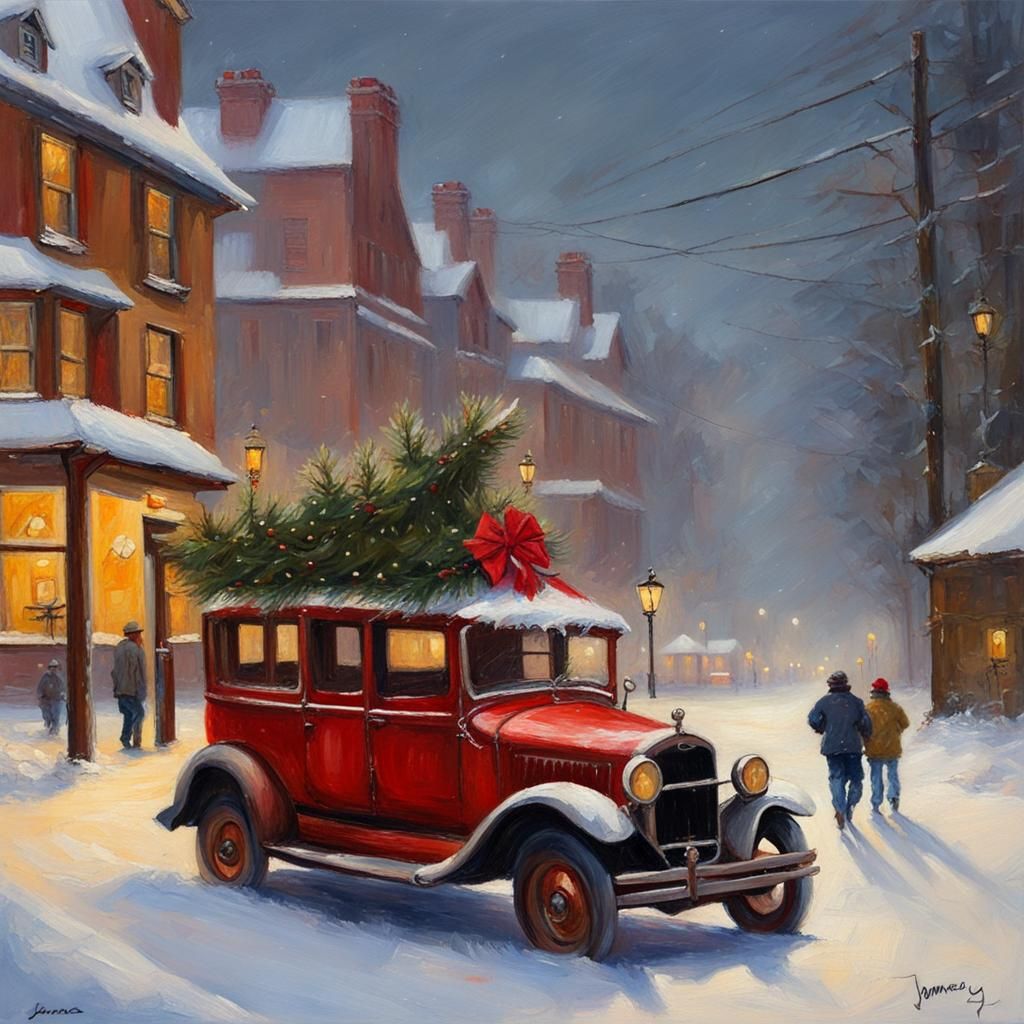 Christmas Phone Background in Oil Painting Style