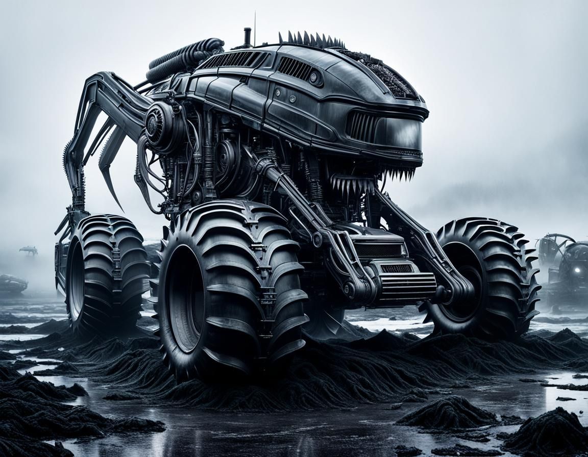 Biomechanical Tractor on Frozen Planet in Giger Style