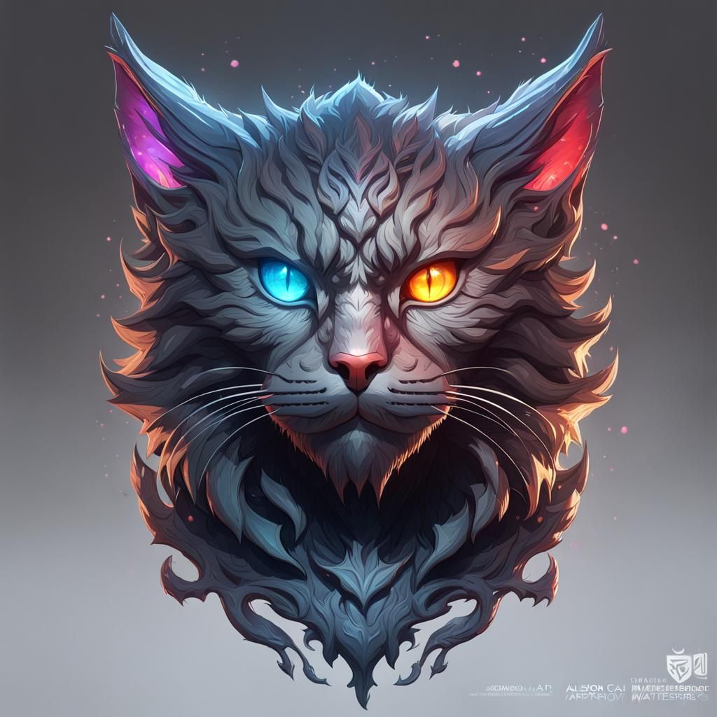 Demon Cat Portrait in Fantasy Art Style