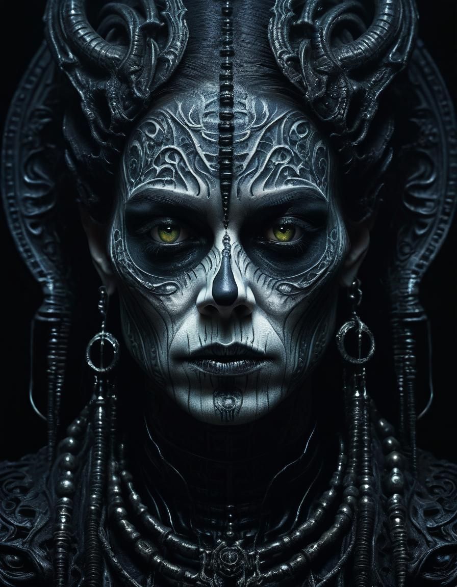 Gothic Face with Dark Makeup and Tattoos