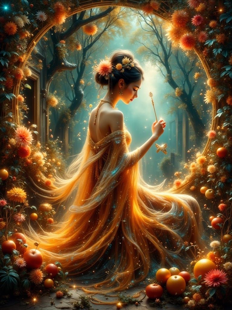 Ethereal Hmong Woman Conjures Alien Portal in Surreal Bazaar