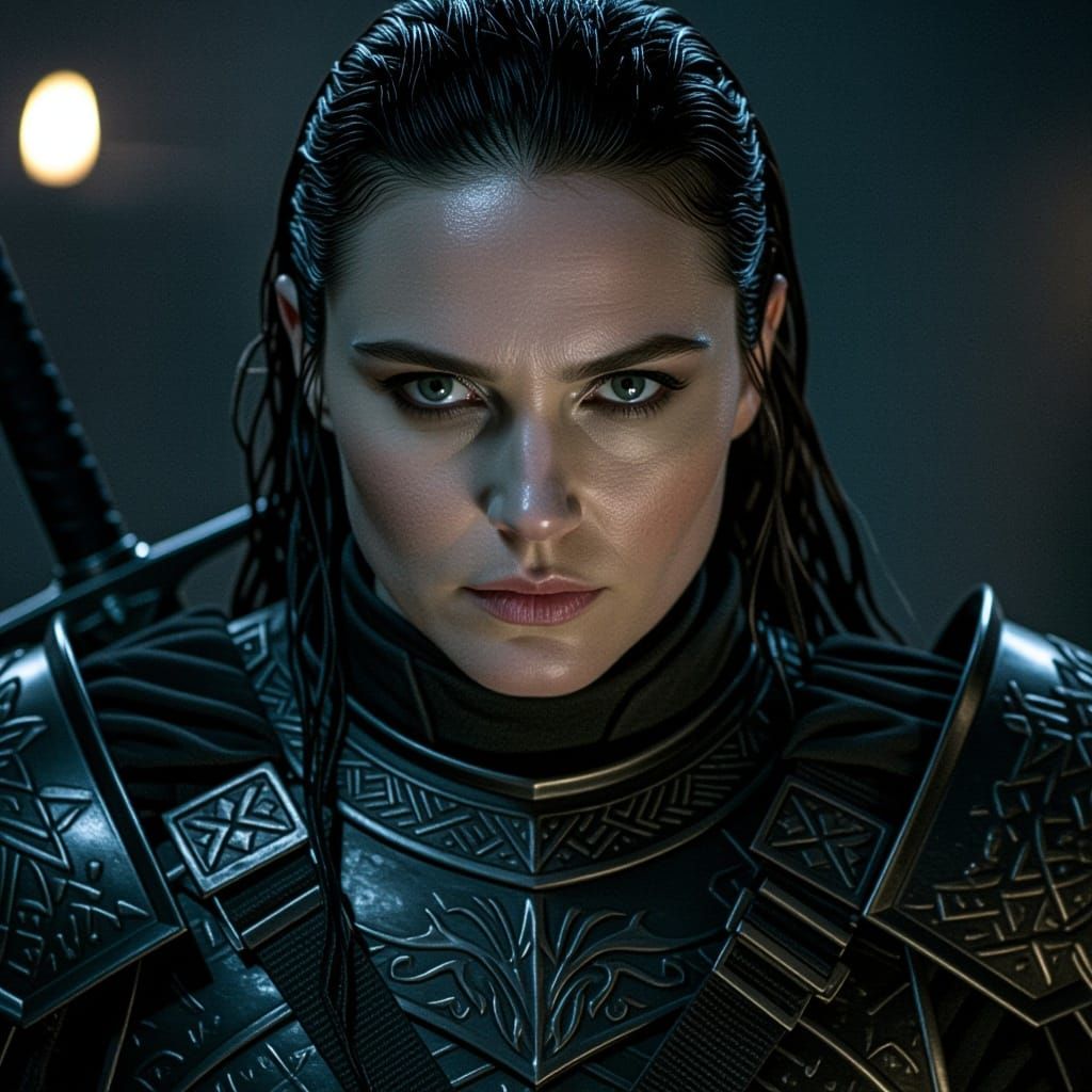 Lone Warrior in Dark Armour, Intense Gaze