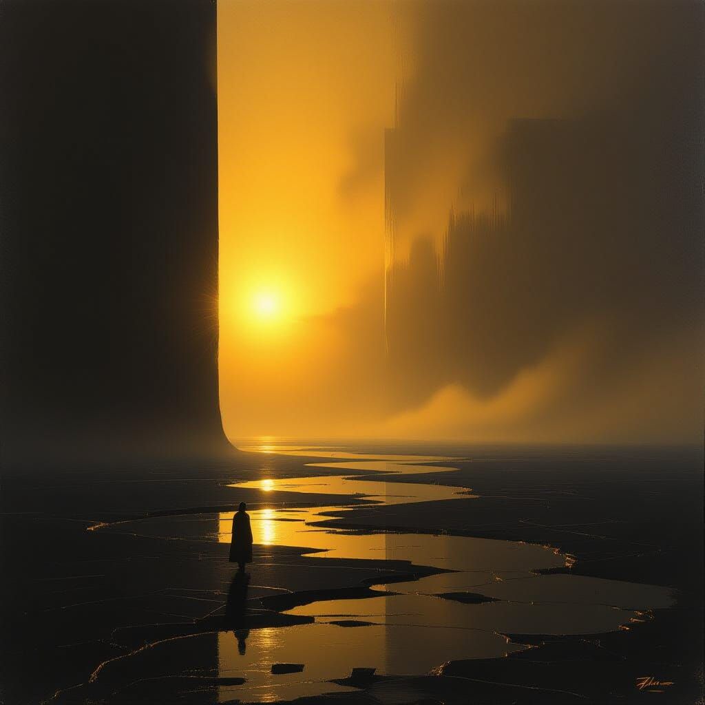 Golden Light Emanates from Darkness: A Surreal Digital Art
