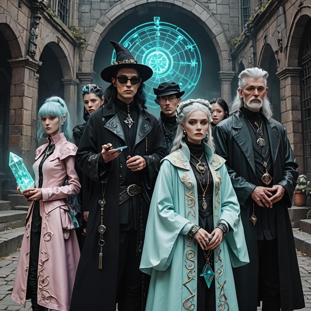 Sorcerers in Pastel Goth Rococo Cyberpunk City