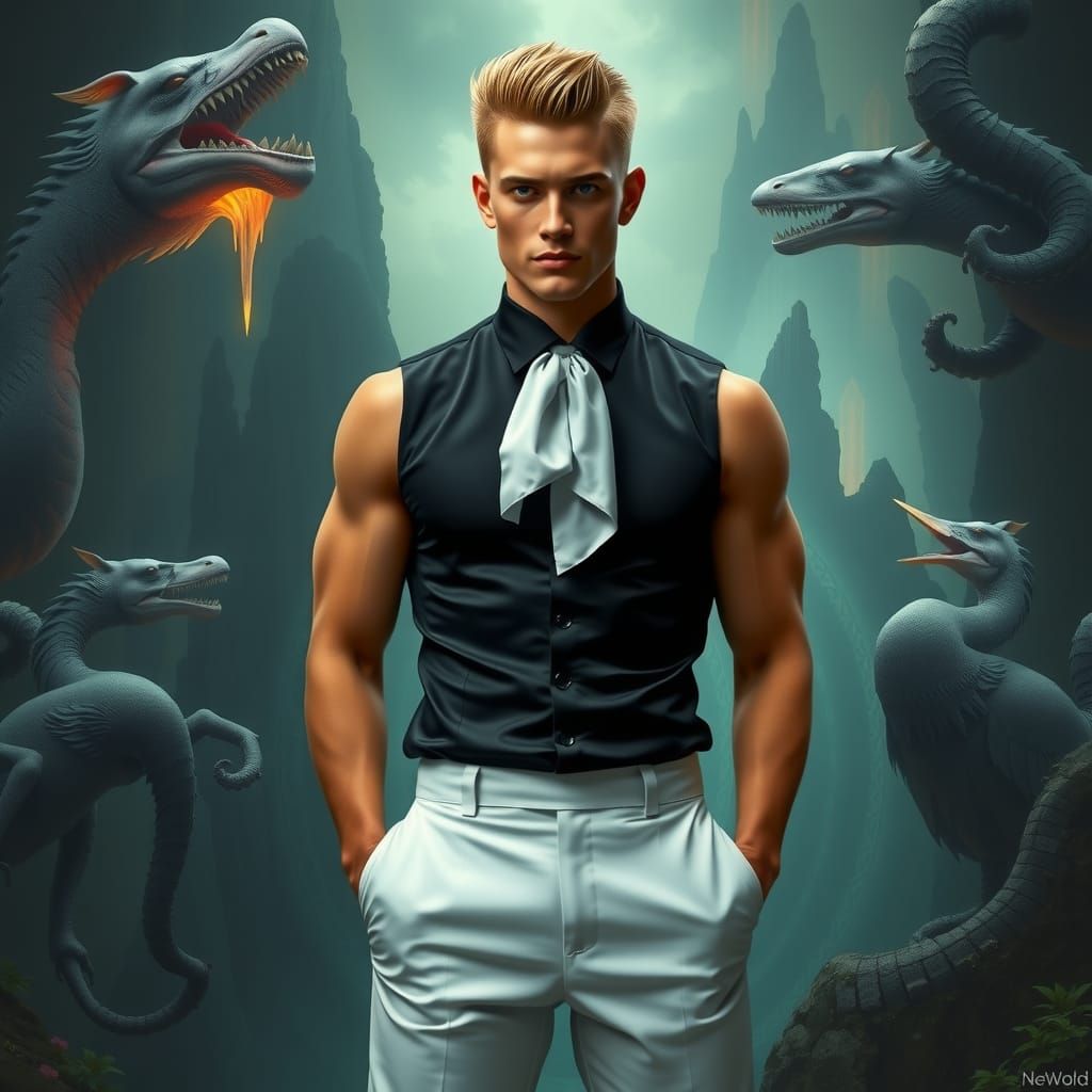 Athletic Man in Silk Tuxedo: Dark Academia Matte Painting