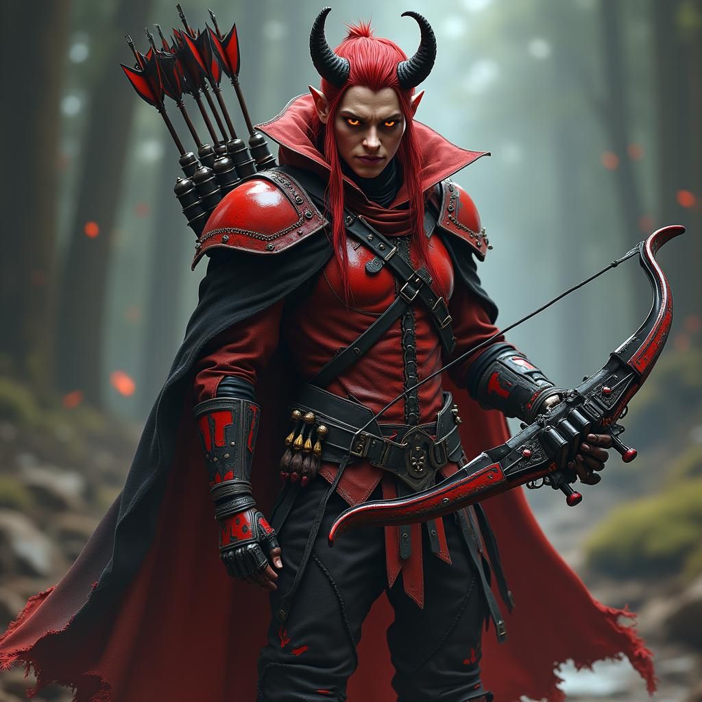 Fiery Halfling Adventurer with Crossbow and Spiked Armor