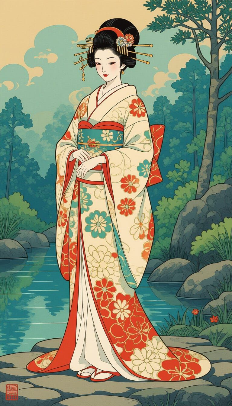 Woman in Traditional Dress, Contemporary Art Style